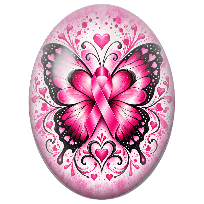 Cabochon en Verre Illustré Papillon au Ruban Rose 13x18, 18x25 ou 30x40mm pour la Création de Bijoux Fantaisie - DIY
