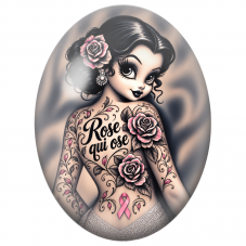 Cabochon en Verre Illustré Femme Tatouée Rose Qui Ose 13x18, 18x25 ou 30x40mm pour la Création de Bijoux Fantaisie - DIY