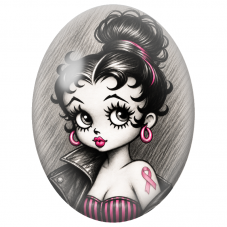 Cabochon en Verre Illustré Pin-Up au Ruban Rose 13x18, 18x25 ou 30x40mm pour la Création de Bijoux Fantaisie - DIY