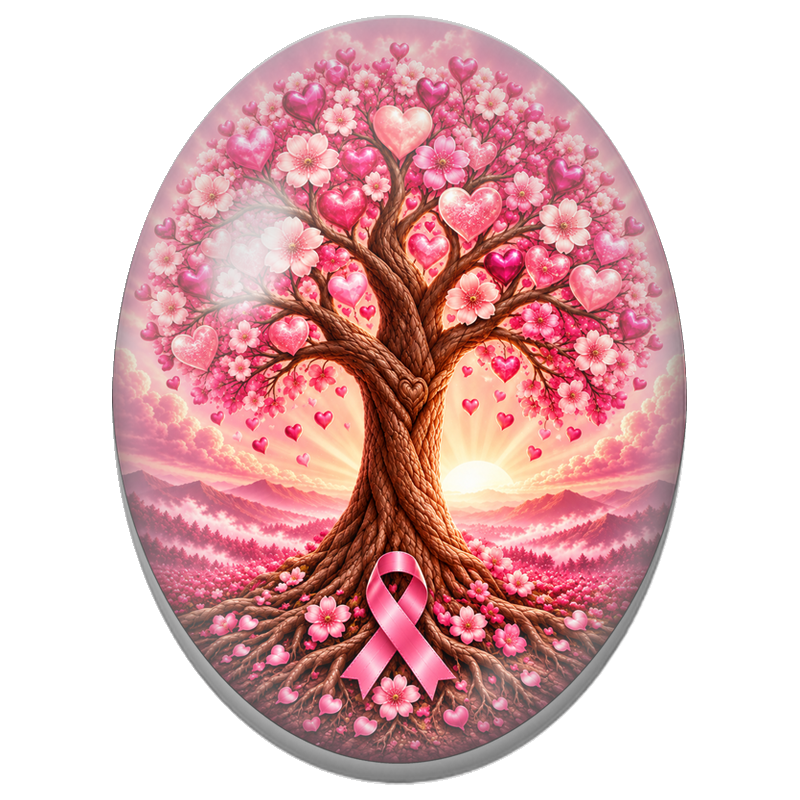 Cabochon en Verre Illustré Arbre aux Cœurs et Ruban Rose 13x18, 18x25 ou 30x40mm pour la Création de Bijoux Fantaisie - DIY