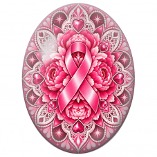 Cabochon en Verre Illustré Ruban Rose sur Mandala Floral 13x18, 18x25 ou 30x40mm pour la Création de Bijoux Fantaisie - DIY