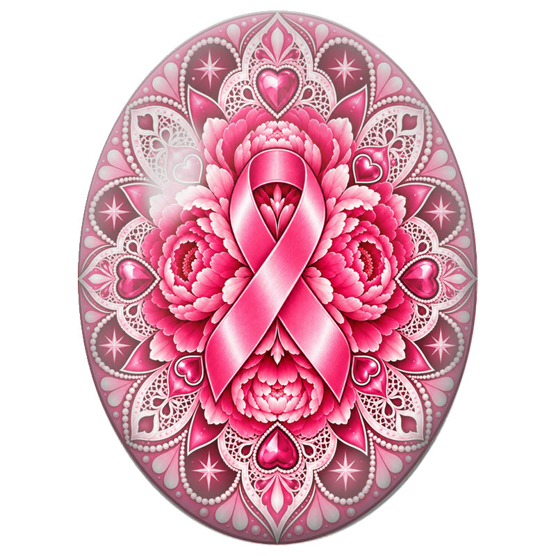 Cabochon en Verre Illustré Ruban Rose sur Mandala Floral 13x18, 18x25 ou 30x40mm pour la Création de Bijoux Fantaisie - DIY