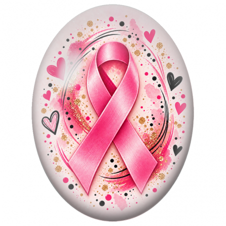 Cabochon en Verre Illustré Ruban Rose aux Cœurs Graphiques 13x18, 18x25 ou 30x40mm