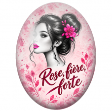 Cabochon en Verre Illustré Femme Rose Fière Forte 13x18, 18x25 ou 30x40mm pour la Création de Bijoux Fantaisie - DIY