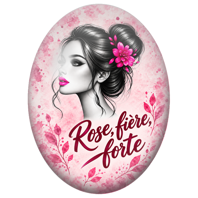 Cabochon en Verre Illustré Femme Rose Fière Forte 13x18, 18x25 ou 30x40mm pour la Création de Bijoux Fantaisie - DIY