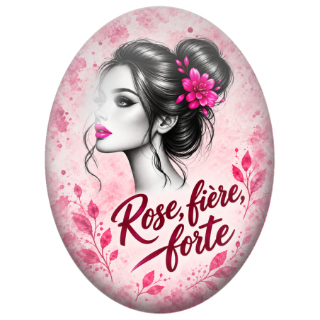 Cabochon en Verre Illustré Femme Rose Fière Forte 13x18, 18x25 ou 30x40mm