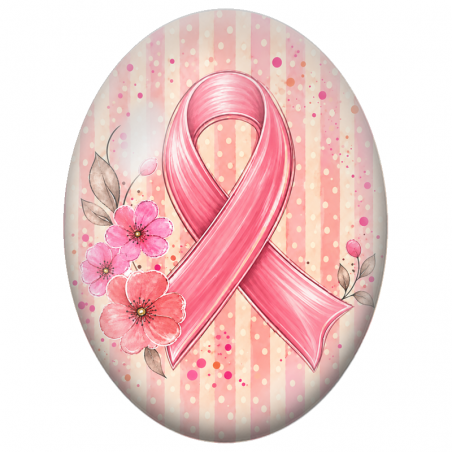 Cabochon en Verre Illustré Ruban Rose aux Fleurs Aquarellées 13x18, 18x25 ou 30x40mm