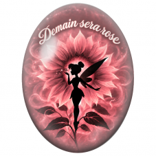 Cabochon en Verre Illustré Fée Demain Sera Rose 13x18, 18x25 ou 30x40mm pour la Création de Bijoux Fantaisie - DIY