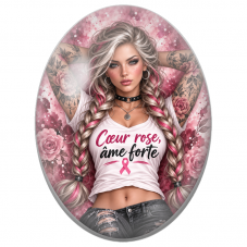 Cabochon en Verre Illustré Femme Cœur Rose Âme Forte 13x18, 18x25 ou 30x40mm pour la Création de Bijoux Fantaisie - DIY