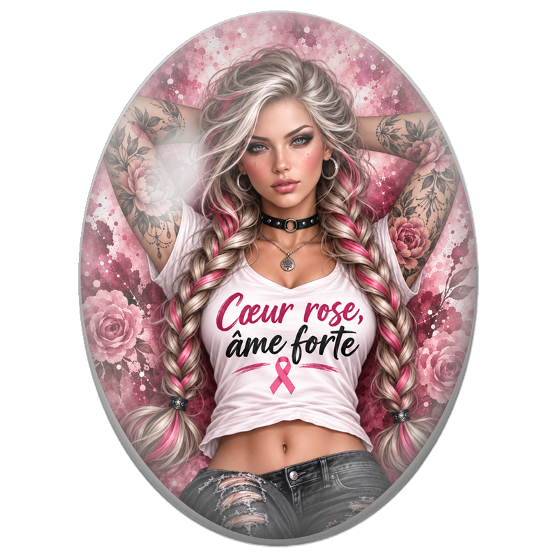 Cabochon en Verre Illustré Femme Cœur Rose Âme Forte 13x18, 18x25 ou 30x40mm pour la Création de Bijoux Fantaisie - DIY