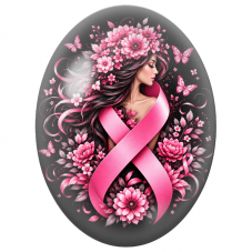 Cabochon en Verre Illustré Femme Fleurie au Grand Ruban Rose 13x18, 18x25 ou 30x40mm pour la Création de Bijoux Fantaisie - DIY