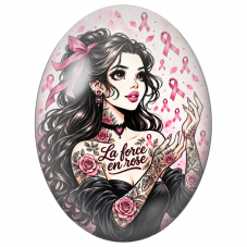 Cabochon en Verre Illustré Femme Tatouée La Force en Rose 13x18, 18x25 ou 30x40mm pour la Création de Bijoux Fantaisie - DIY