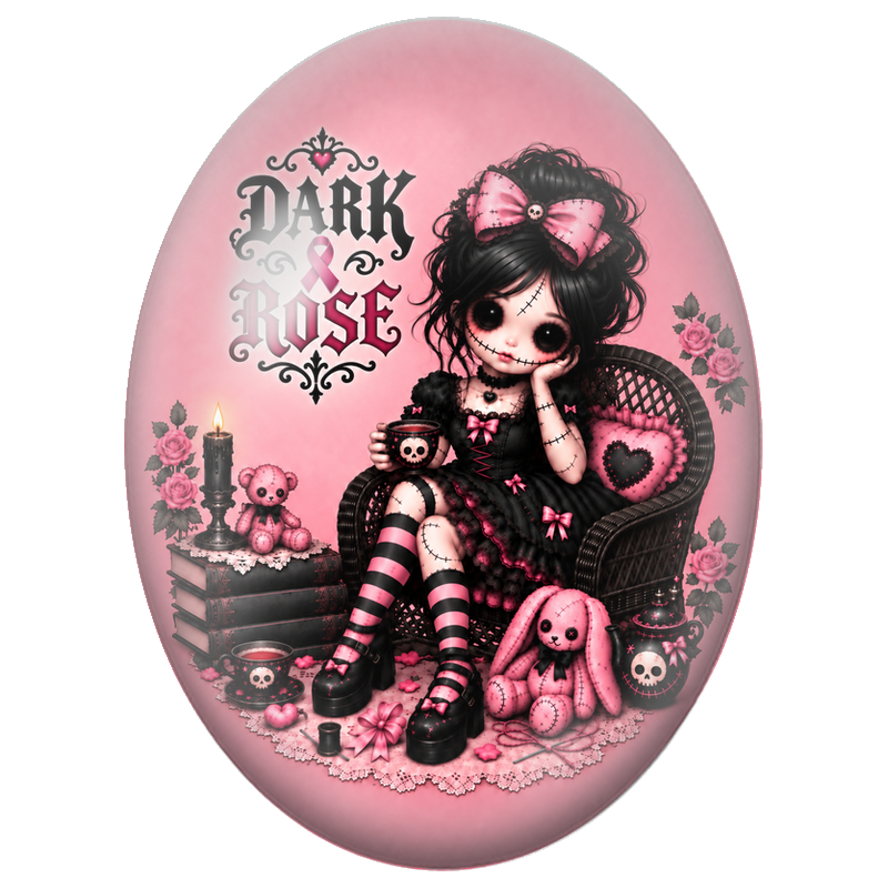 Cabochon en Verre Illustré Poupée Dark Rose 13x18, 18x25 ou 30x40mm pour la Création de Bijoux Fantaisie - DIY