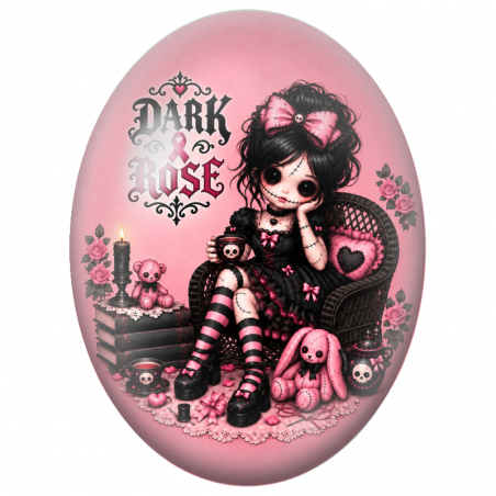 Cabochon en Verre Illustré Poupée Dark Rose 13x18, 18x25 ou 30x40mm