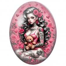 Cabochon en Verre Illustré Femme Tatouée Pas Sage en Rose 13x18, 18x25 ou 30x40mm pour la Création de Bijoux Fantaisie - DIY