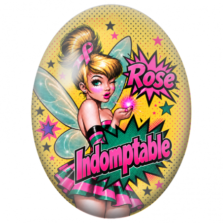 Cabochon en Verre Illustré Fée Pop Art Rose Indomptable 13x18, 18x25 ou 30x40mm