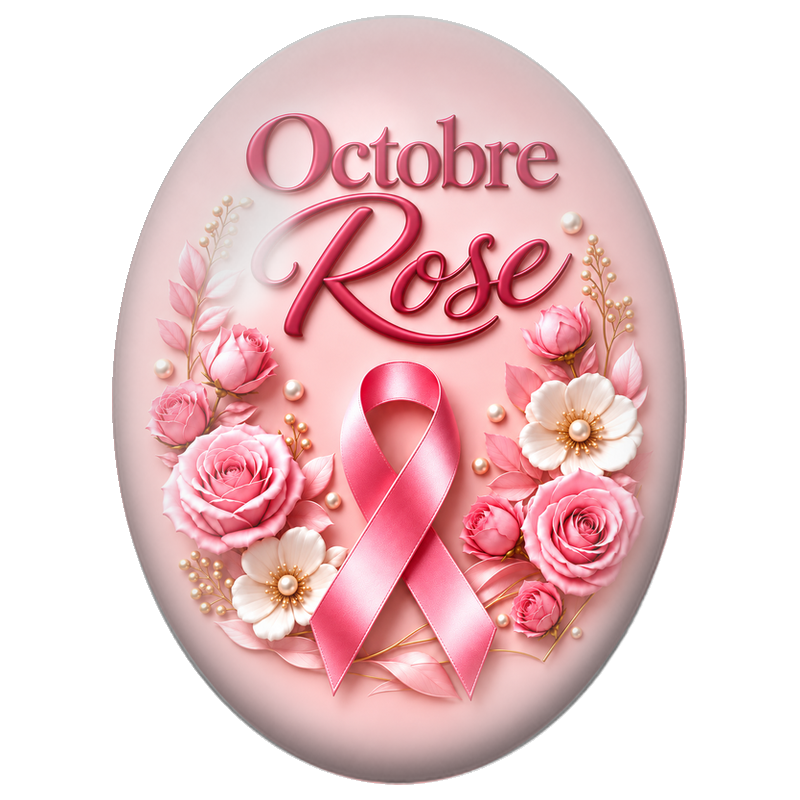 Cabochon en Verre Illustré Octobre Rose aux Fleurs et Perles 13x18, 18x25 ou 30x40mm pour la Création de Bijoux Fantaisie - DIY