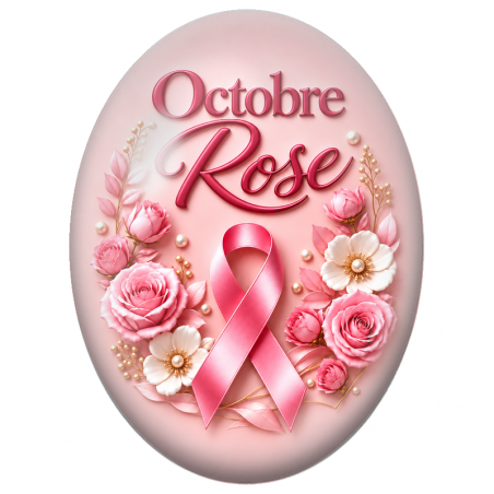 Cabochon en Verre Illustré Octobre Rose aux Fleurs et Perles 13x18, 18x25 ou 30x40mm