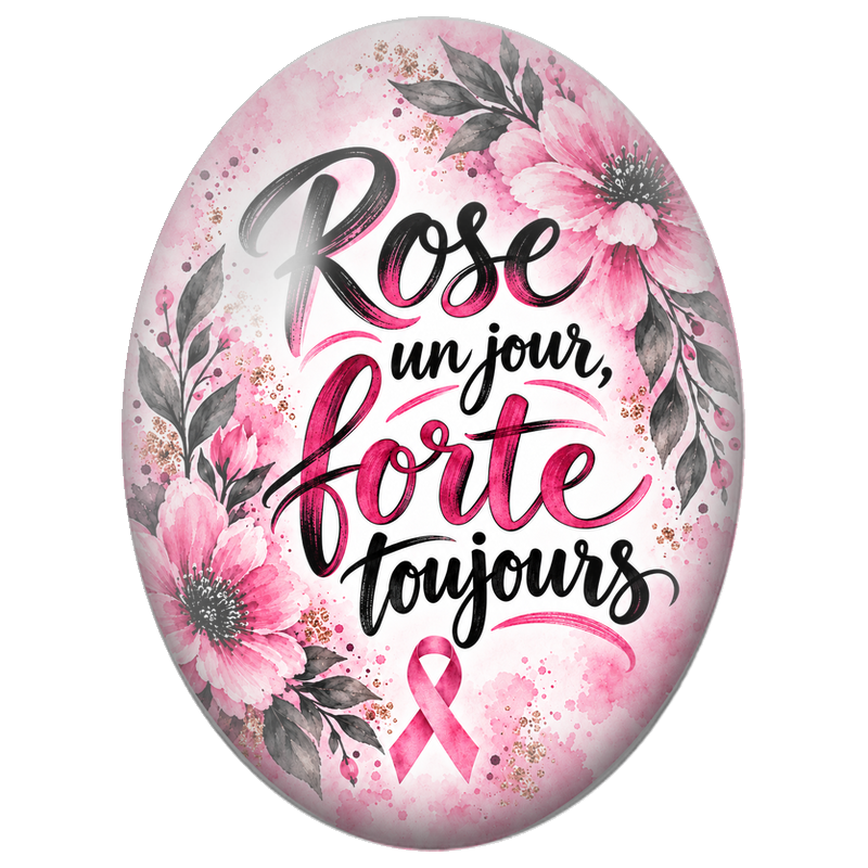 Cabochon en Verre Illustré Rose un Jour Forte Toujours 13x18, 18x25 ou 30x40mm pour la Création de Bijoux Fantaisie - DIY