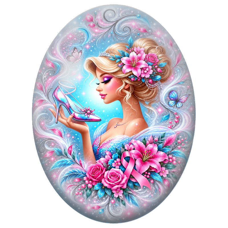 Cabochon en Verre Illustré Princesse à l’Escarpin Rose 13x18, 18x25 ou 30x40mm pour la Création de Bijoux Fantaisie - DIY