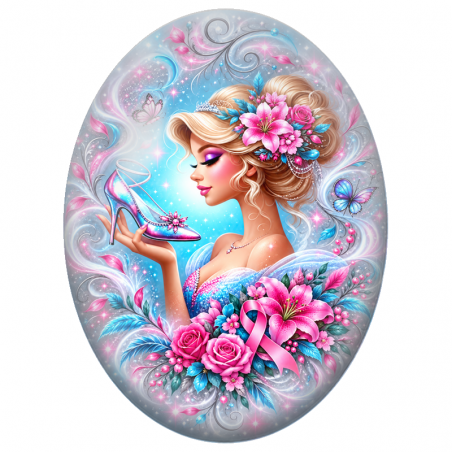 Cabochon en Verre Illustré Princesse à l’Escarpin Rose 13x18, 18x25 ou 30x40mm