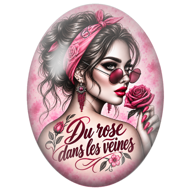 Cabochon en Verre Illustré Du Rose Dans les Veines 13x18, 18x25 ou 30x40mm pour la Création de Bijoux Fantaisie - DIY