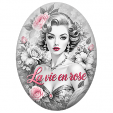 Cabochon en Verre Illustré Élégante La Vie en Rose 13x18, 18x25 ou 30x40mm pour la Création de Bijoux Fantaisie - DIY