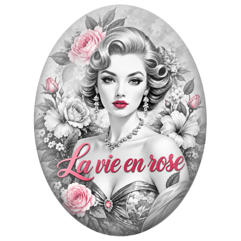 Cabochon en Verre Illustré Élégante La Vie en Rose 13x18, 18x25 ou 30x40mm pour la Création de Bijoux Fantaisie - DIY