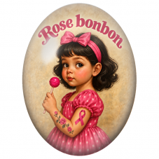 Cabochon en Verre Illustré Petite Fille Rose Bonbon 13x18, 18x25 ou 30x40mm pour la Création de Bijoux Fantaisie - DIY