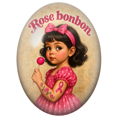 Cabochon en Verre Illustré Petite Fille Rose Bonbon 13x18, 18x25 ou 30x40mm
