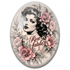 Cabochon en Verre Illustré Femme Rose Fatale 13x18, 18x25 ou 30x40mm pour la Création de Bijoux Fantaisie - DIY