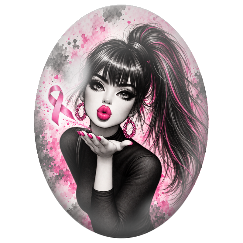Cabochon en Verre Illustré Baiser au Ruban Rose 13x18, 18x25 ou 30x40mm pour la Création de Bijoux Fantaisie - DIY