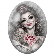 Cabochon en Verre Illustré Femme Rose Éternelle 13x18, 18x25 ou 30x40mm pour la Création de Bijoux Fantaisie - DIY