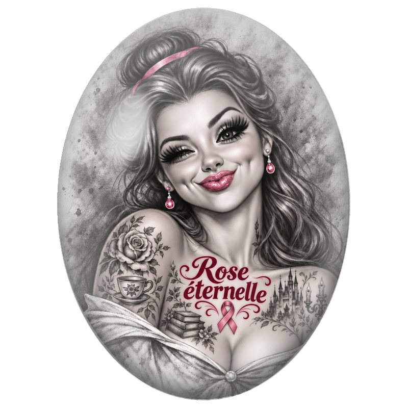 Cabochon en Verre Illustré Femme Rose Éternelle 13x18, 18x25 ou 30x40mm pour la Création de Bijoux Fantaisie - DIY