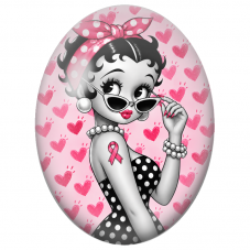 Cabochon en Verre Illustré Pin-Up Rétro au Ruban Rose 13x18, 18x25 ou 30x40mm pour la Création de Bijoux Fantaisie - DIY