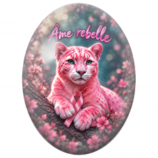 Cabochon en Verre Illustré Tigre Rose Âme Rebelle 13x18, 18x25 ou 30x40mm pour la Création de Bijoux Fantaisie - DIY