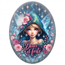 Cabochon en Verre Illustré Fée Douce et Forte 13x18, 18x25 ou 30x40mm pour la Création de Bijoux Fantaisie - DIY
