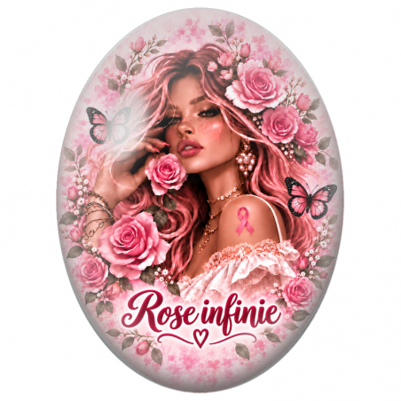 Cabochon en Verre Illustré Femme Rose Infinie 13x18, 18x25 ou 30x40mm