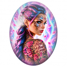 Cabochon en Verre Illustré Femme Tatouée Rose à Fleur de Peau 13x18, 18x25 ou 30x40mm pour la Création de Bijoux Fantaisie - DIY