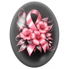 Cabochon en Verre Illustré Ruban Rose aux Fleurs sur Fond Noir 13x18, 18x25 ou 30x40mm pour la Création de Bijoux Fantaisie