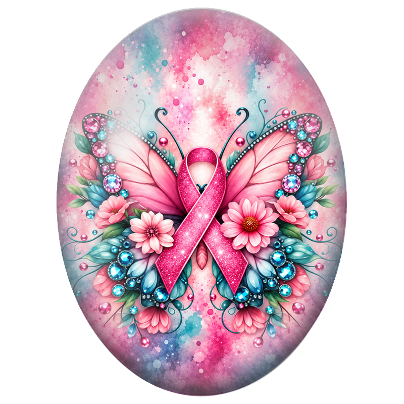 Cabochon en Verre Illustré Papillon Précieux au Ruban Rose 13x18, 18x25 ou 30x40mm pour la Création de Bijoux Fantaisie - DIY