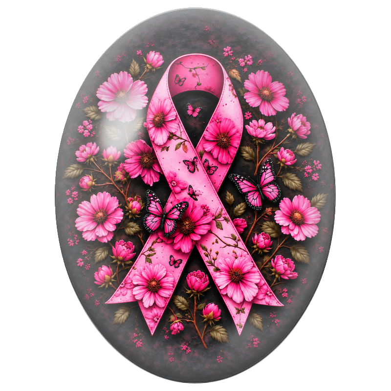 Cabochon en Verre Illustré Ruban Rose aux Cosmos et Papillons 13x18, 18x25 ou 30x40mm pour la Création de Bijoux Fantaisie - DIY