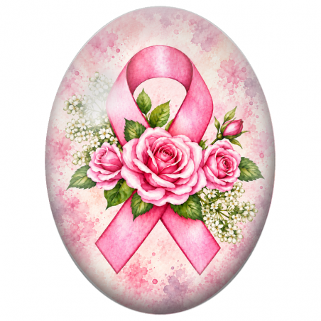 Cabochon en Verre Illustré Ruban Rose au Bouquet de Roses 13x18, 18x25 ou 30x40mm
