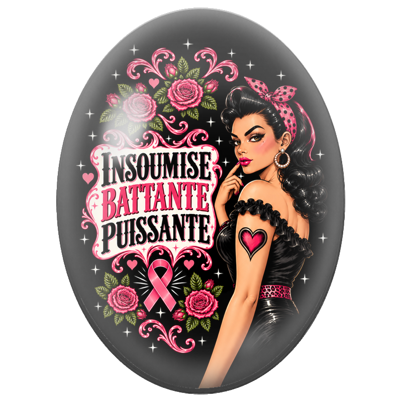 Cabochon en Verre Illustré Pin-Up Insoumise Battante Puissante 13x18, 18x25 ou 30x40mm pour la Création de Bijoux Fantaisie