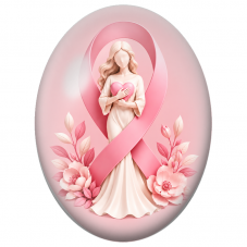 Cabochon en Verre Illustré Femme au Cœur Protégé par le Ruban Rose 13x18, 18x25 ou 30x40mm pour la Création de Bijoux Fantaisie
