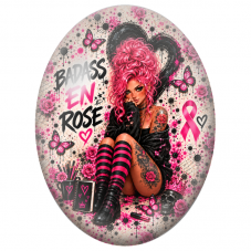 Cabochon en Verre Illustré Badass en Rose 13x18, 18x25 ou 30x40mm pour la Création de Bijoux Fantaisie - DIY