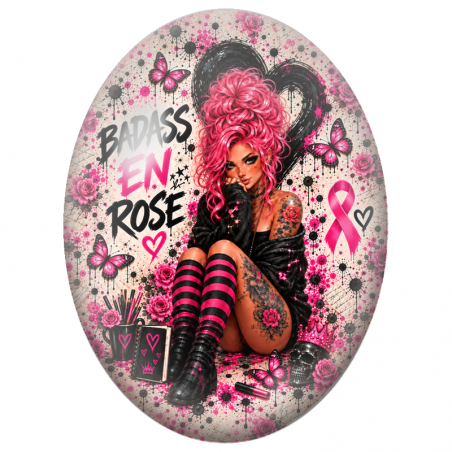 Cabochon en Verre Illustré Badass en Rose 13x18, 18x25 ou 30x40mm