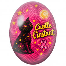 Cabochon en Verre Illustré Chat Cueille l’Instant 13x18, 18x25 ou 30x40mm pour la Création de Bijoux Fantaisie - DIY