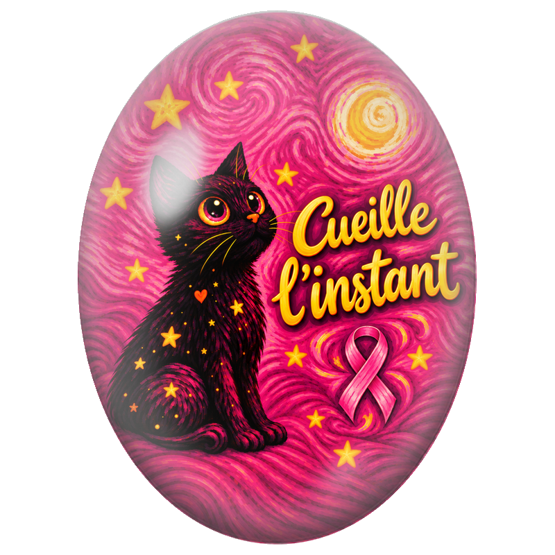 Cabochon en Verre Illustré Chat Cueille l’Instant 13x18, 18x25 ou 30x40mm pour la Création de Bijoux Fantaisie - DIY