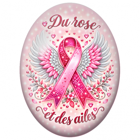 Cabochon en Verre Illustré Du Rose et des Ailes 13x18, 18x25 ou 30x40mm